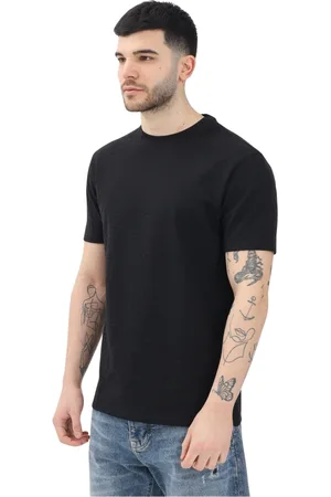 Armani Exchange Top, Herre, Sort, XL, Bomuld, Minimalist præget sort kortærmet T-shirt