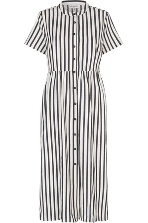Lollys Laundry Kjole, Dame, Sort, XL, Tyl, Elegant Stribet Maxi Kjole med Knapper