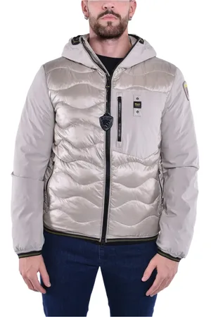 Blauer Jakke, Herre, , M, Nylon, Monokrom Nylon Pufferjakke med Bølge Syning