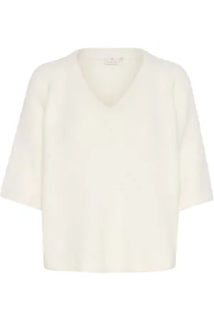 Kaffe Strik, Dame, Hvid, XS, Uld, V-Neck Pullover Sweater Blød Kvalitet
