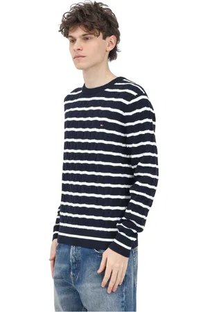 Tommy Hilfiger Strik, Herre, Blå, XL, Bomuld, Blå Crew Neck Sweater
