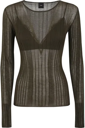 Pinko Strik, Dame, Grøn, L, Bomuld, Grøn Crew Neck Sweater Elegant Stil
