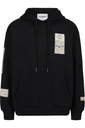 Iceberg Sweathshirts & Hoodies, Herre, Sort, M, Bomuld, Sort afslappet pasform bomuldshættetrøje med avisprint