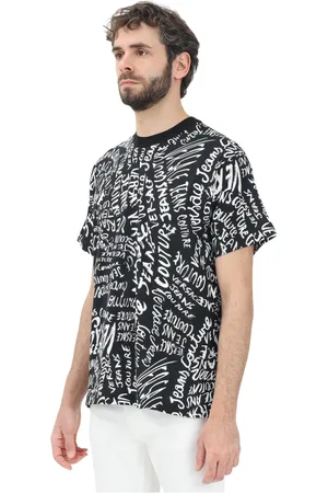 VERSACE Top, Herre, Sort, XL, Bomuld, Sort Logo Print Kortærmet T-shirt