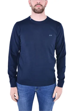 sun68 Strik, Herre, Blå, XL, Bomuld, Basis Langærmet Sweater