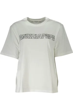 Patrizia Pepe Top, Dame, Hvid, L, Bomuld, Elegant Hvid T-Shirt med Strass Detaljer
