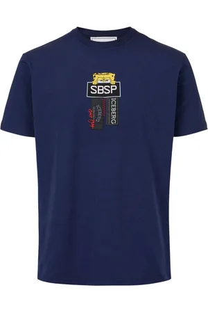 Iceberg Top, Herre, Blå, 2XL, Bomuld, Blå strækbar bomulds T-shirt med Spongebob print