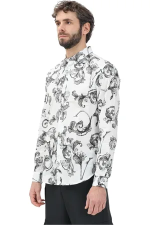 VERSACE Skjorte, Herre, Hvid, M, Bomuld, Barocco Outline Langærmet Skjorte Hvid