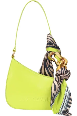 Roberto Cavalli Taske, Dame, Grøn, ONE SIZE, Uld, Limegrøn skuldertaske med Animalier-tørklæde
