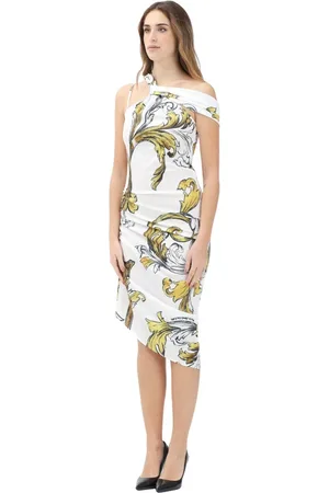 VERSACE Kjole, Dame, Flerfarvet, XS, Uld, Barocco Outline Asymmetrisk Midi Kjole