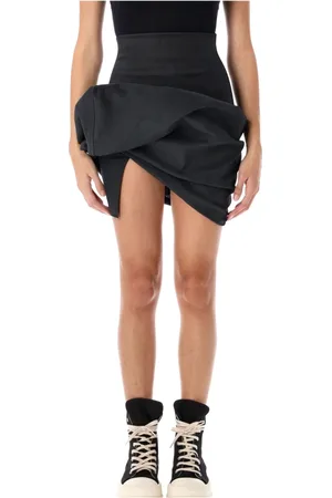 Rick Owens Nederdel, Dame, Sort, S, Bomuld, Sort Draperet Mini Nederdel Aw24