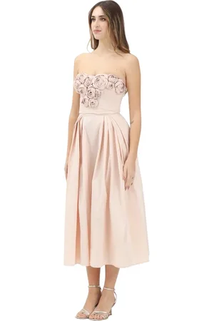 Elisabetta Franchi Kjole, Dame, Lyserød, M, Uld, Rosa Off-Shoulder Midi Kjole med Roser