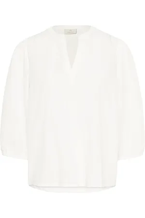 Kaffe Bluser & Skjorter, Dame, Hvid, 3XL, Enkel Bluse med ¾ Ærmer