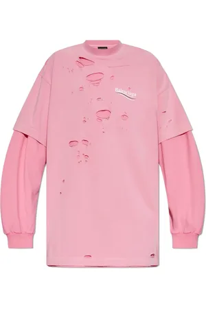 Balenciaga Top, Herre, Lyserød, M, Bomuld, Destroyed Layered Langærmet T-shirt