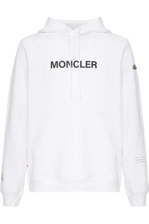 Moncler Sweathshirts & Hoodies, Herre, Hvid, M, Bomuld, Hvid Sweater med Hætte og Lommer