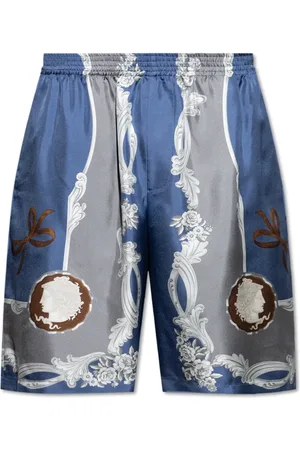 VERSACE Shorts, Herre, Blå, XL, Silke shorts med Medusa Cameo print