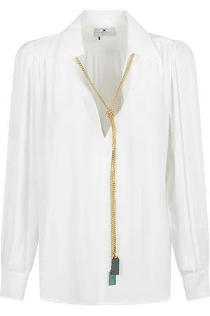 Elisabetta Franchi Bluser & Skjorter, Dame, Hvid, S, Ivory Chain-Link V-Neck Skjorte