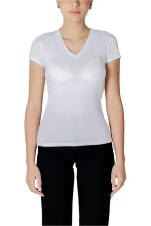 Armani Exchange Top, Dame, Hvid, XL, Bomuld, V-hals T-shirt i kortærmet bomuld