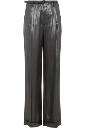 Ralph Lauren Bukser, Dame, Grå, XS, Læder, Acklie Plisserede Bukser