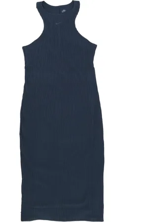 Nike Kjole, Dame, Blå, M, Bomuld, Ribbet Midi-kjole uden ærmer