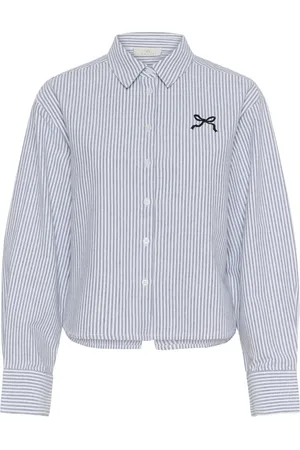 Kaffe Bluser & Skjorter, Dame, Blå, 3XL, Blå/Hvid Stribet Skjortebluse