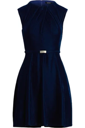 Ralph Lauren Kjole, Dame, Blå, 2XS, Polyester, Blå Velvet Fit-and-Flare Kjole