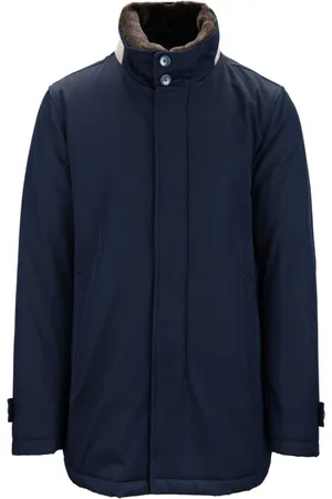 HERNO Jakke, Herre, Blå, 2XL, Uld, Automatisk knapfrakke med lynlås