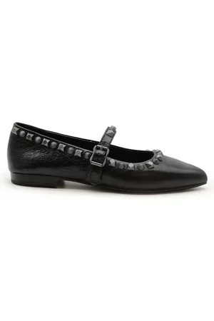 Ash Sko, Dame, Sort, 37 EU, Læder, Pointed Ballerina Flats med Nitter