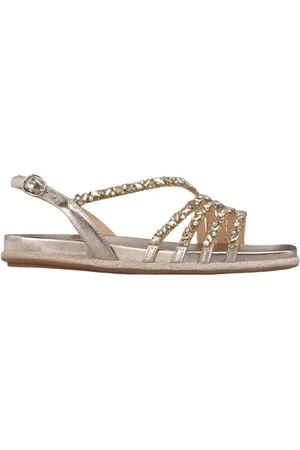 Alma en Pena Sko, Dame, Gul, 41 EU, Flad sandal kryds rhinsten