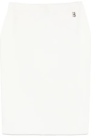 Blugirl Nederdel, Dame, Hvid, S, Uld, Hvid Strik Nederdel Guld Logo