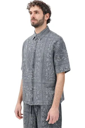 Armani Exchange Skjorte, Herre, Grå, XL, Bomuld, Grå Bandana Kortærmet Skjorte
