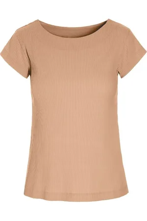 Bitte Kai Rand Top, Dame, Brun, M, Bomuld, Feminin Globe Rib T-Shirt Top