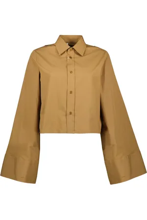 Maison Margiela Bluser & Skjorter, Dame, Brun, XS, Bomuld, Kort Kamel Skjorte Forår-Sommer 2025