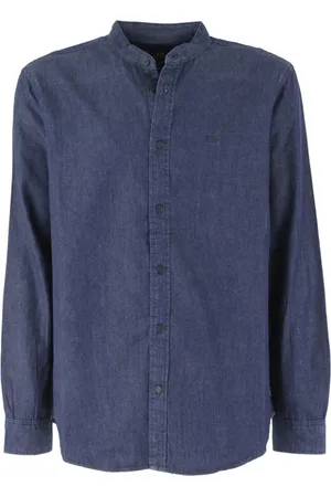 Armani Exchange Skjorte, Herre, Blå, M, Denim, Blå Denim Skjorte med Koreansk Krave