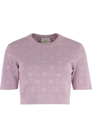 Givenchy Strik, Dame, Lyserød, M, Polyester, Ribstrikket Jacquard Cropped Top