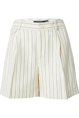 Ralph Lauren Shorts, Dame, , L, Cremefarvede Stribede Plisserede Shorts