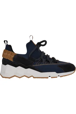 Pierre Hardy Sko, Herre, Blå, 42 EU, Læder, Nylon Trek Sneakers med Grafisk Læder