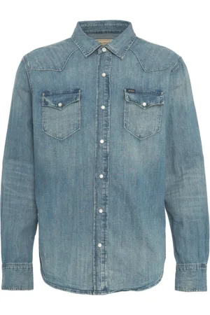 Ralph Lauren Skjorte, Herre, Blå, XL, Denim, Blå Denim Western Skjorte Ss25