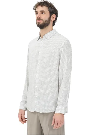 Armani Exchange Skjorte, Herre, Grå, 2XL, Hvid langærmet monogramskjorte