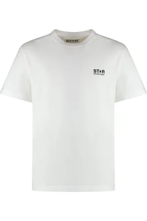 Golden Goose Top, Herre, Hvid, L, Bomuld, Bomulds T-shirt med Rund Hals og Rygprint