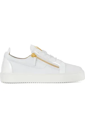Giuseppe Zanotti Sko, Herre, Hvid, 41 1/2 EU, Læder, Hvid Læder Sneaker med Lynlås i Siden