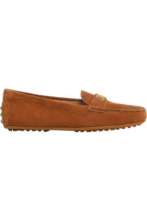 Ralph Lauren Sko, Dame, Brun, 39 EU, Suede, Suede Loafers med Metal Logo