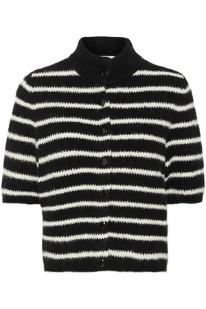 Gestuz Strik, Dame, Sort, M, Uld, Stribet Kort Cardigan