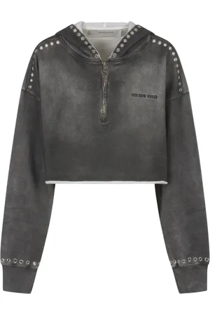 Golden Goose Sweathshirts & Hoodies, Dame, Grå, XS, Bomuld, Journey Cropped Hættejakke med Lynlås
