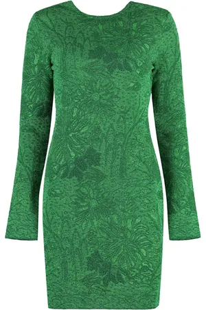 Givenchy Kjole, Dame, Grøn, XS, Polyester, Floral Jacquard Mini Kjole
