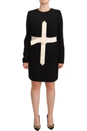 Givenchy Kjole, Dame, Sort, S, Uld, Sort Uld Langærmet Mini Skede Kjole med Bælte