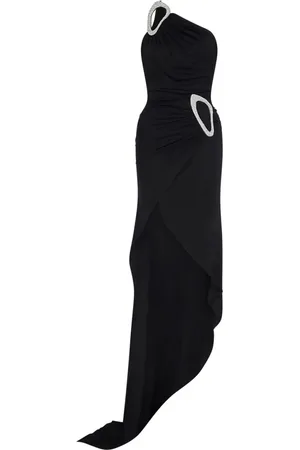 DAVID KOMA Kjole, Dame, Sort, S, Uld, Krystal Spænde One Shoulder Kjole