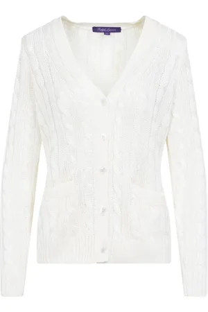 Ralph Lauren Strik, Dame, Hvid, XS, Cable-Knit Silk Cardigan Sweater