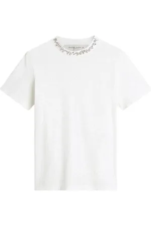 Golden Goose Top, Dame, Hvid, S, Bomuld, T-shirt med krystalhalskæde