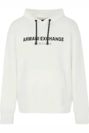 Armani Exchange Sweathshirts & Hoodies, Herre, Hvid, XS, Bomuld, Hættetrøje med tryk på brystet